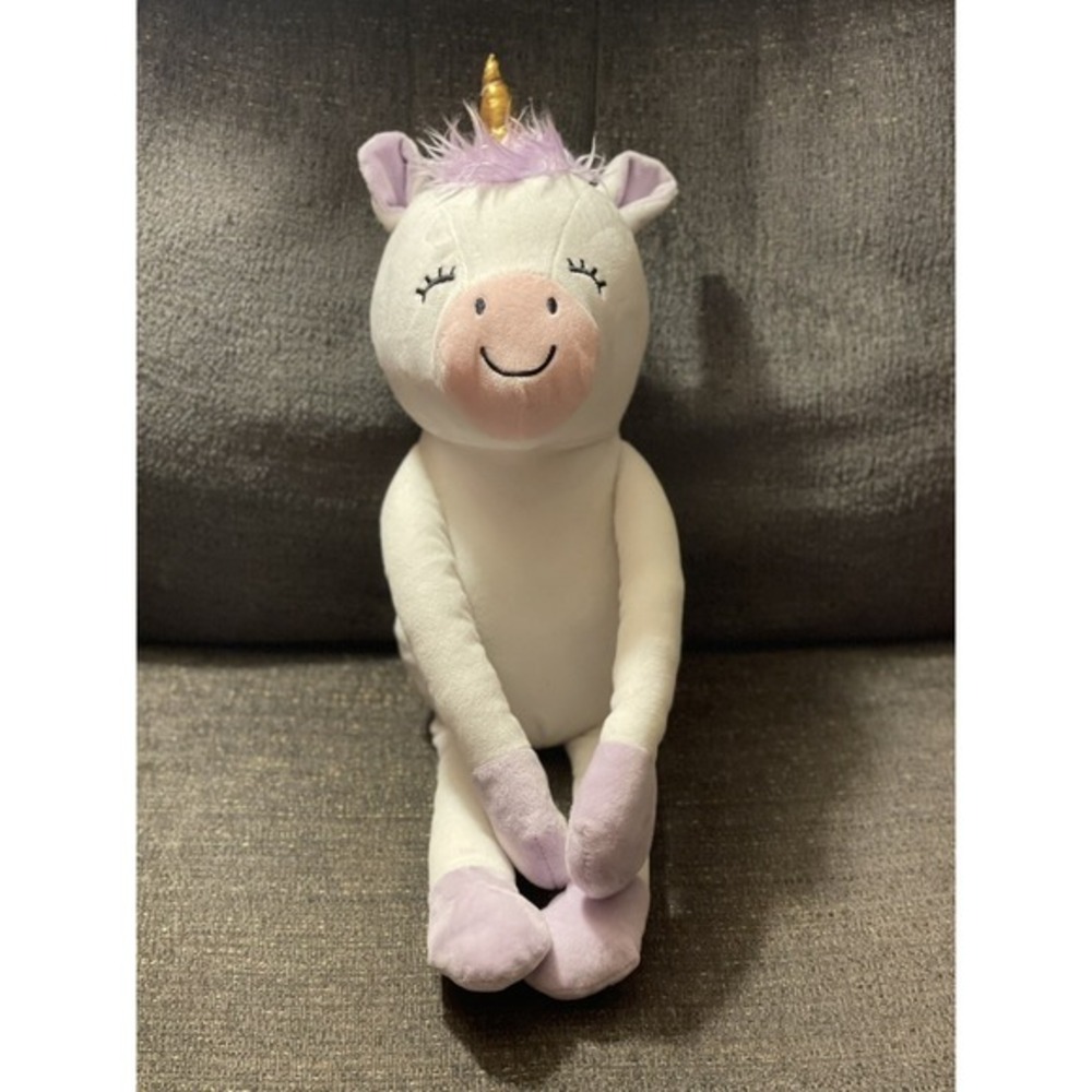 White‎ Plush Unicorn Stuffed Animal Gold Horn Purple Mane Hook Loop Hands